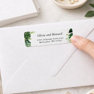Étiquette Adresse de Retour de Feuilles de Palmier Tropicale