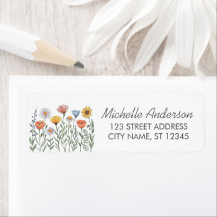 Étiquette Adresse de retour de fleurs sauvages colorées tend