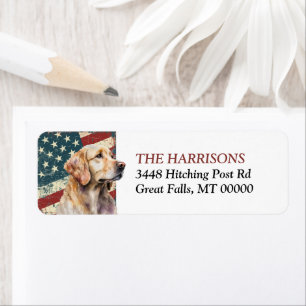 Étiquette Adresse de retour de Grunge USA Drapeau Retriever