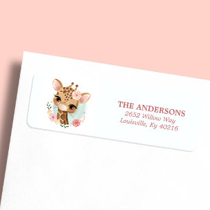 Étiquette Adresse de retour de la Baby Shower avec une giraf