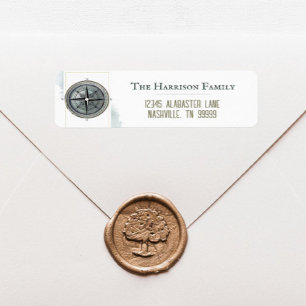 Étiquette Adresse de retour de la boussole marine vintage