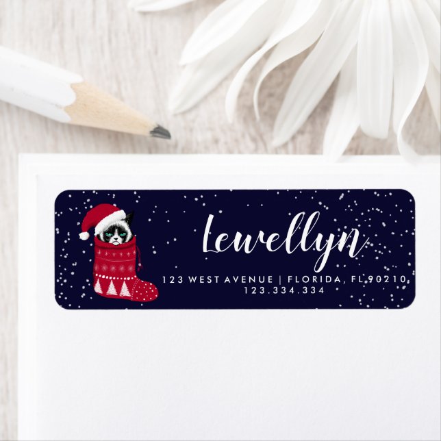 Étiquette adresse de retour de la carte de Noël du chat (En situation)