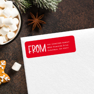 Étiquette Adresse de retour de la carte de Noël rouge et bla