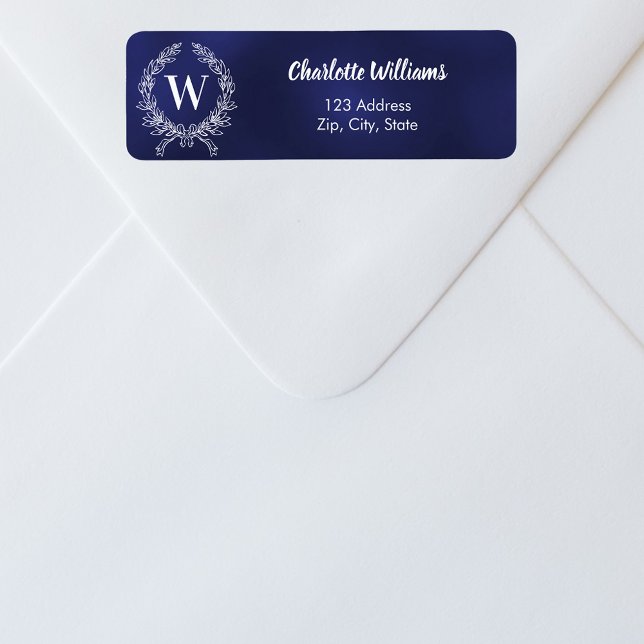 Étiquette Adresse de retour de la couronne en monogramme bla (Créateur téléchargé)