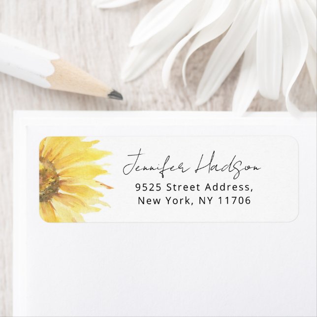 Étiquette Adresse de retour de la douche nuptiale Tournesol (En situation)