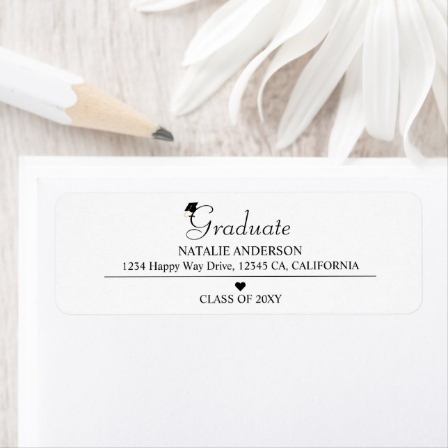 Étiquette Adresse de retour de la Graduate noire et blanche (En situation)