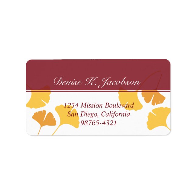 Étiquette Adresse de retour de la maroon jaune feuille du gi (Devant)