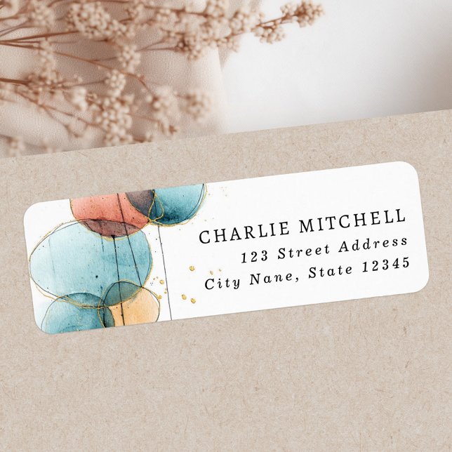 Étiquette Adresse de retour de la terre cuite rose bleue de  (Abstract shape blue pink terracotta return address label)