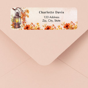 Étiquette Adresse de retour de lanterne florale orange d'aut