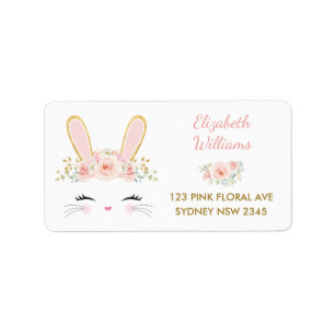 Étiquette Adresse de retour de lapin floral rose/lapin