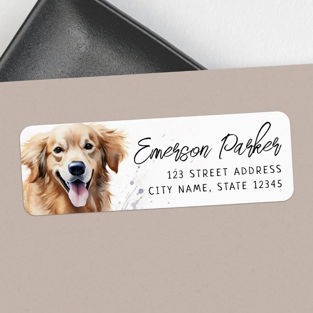 Étiquette Adresse de retour de l'aquarelle de récupération d (Golden retriever watercolor return address label)