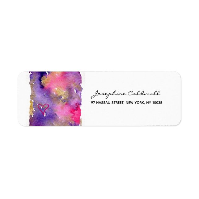 Étiquette Adresse de retour de l'aquarelle tendance violet e (Devant)