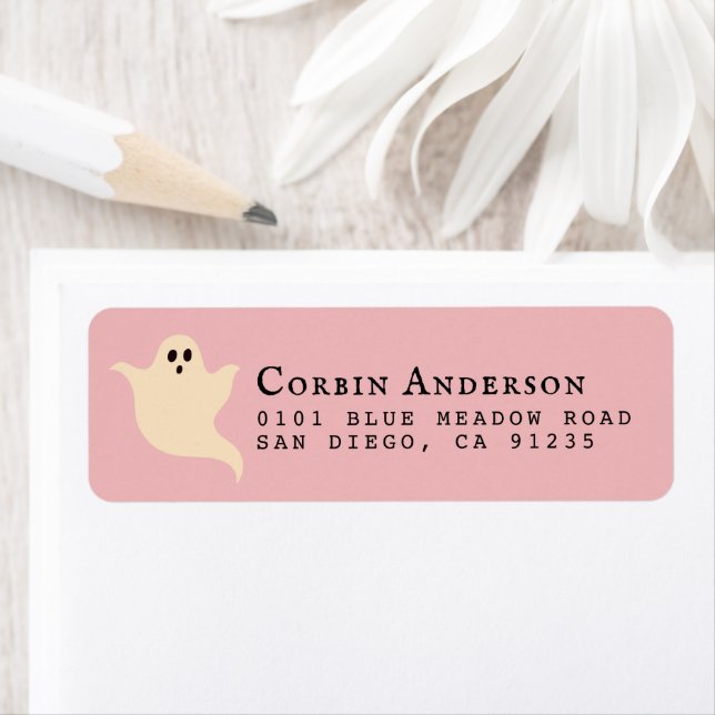 Étiquette Adresse de retour de l'Halloween Ghost Pink (En situation)