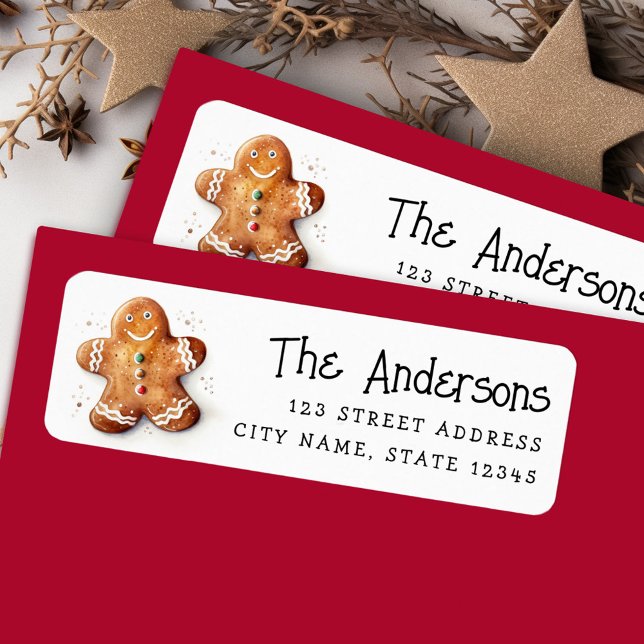 Étiquette Adresse de retour de l'homme de pain d'épices mign (Cute dopey gingerbread man return address label)