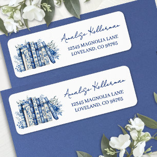 Étiquette Adresse de retour de livre floral bleu