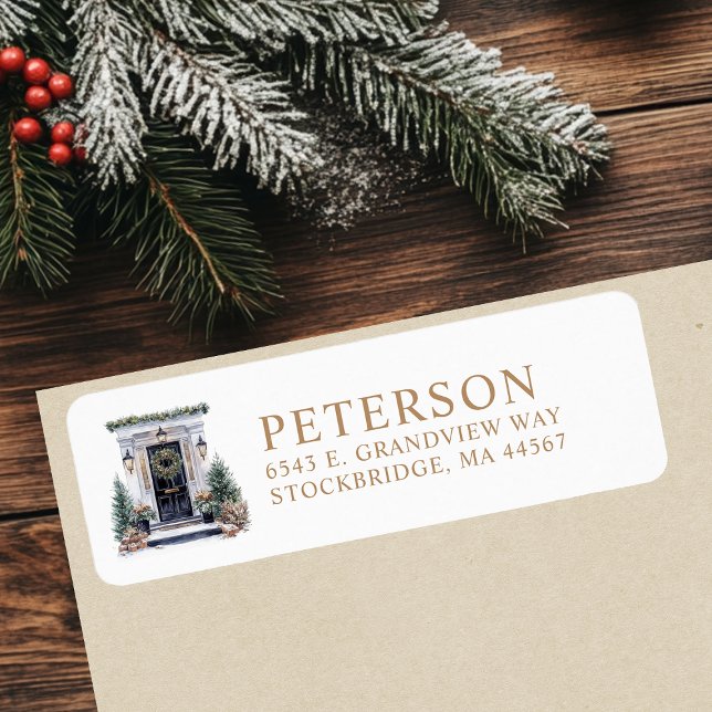 Étiquette Adresse de retour de maison de Noël festive (Créateur téléchargé)