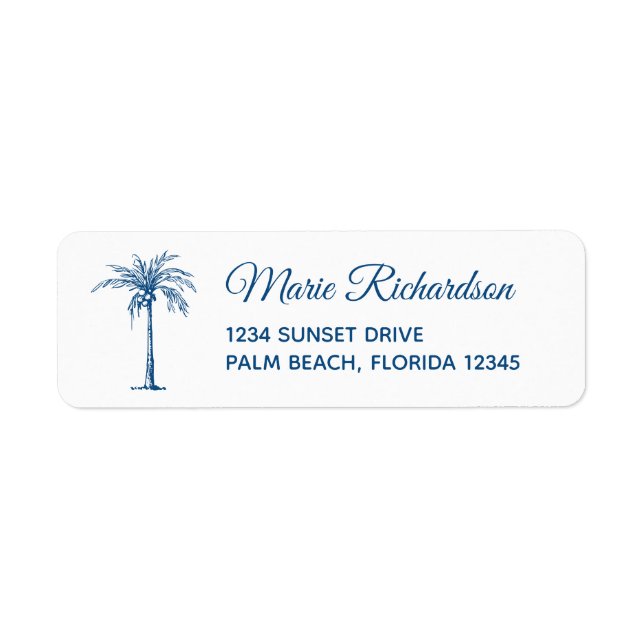 Étiquette Adresse de retour de mariage à Blue Palm Beach (Devant)