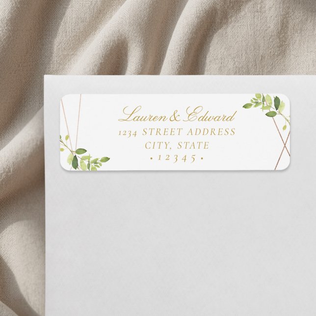 Étiquette Adresse de retour de mariage à la végétation géomé (Créateur téléchargé)