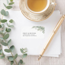 Adresse de retour de mariage à la verdure aquarell