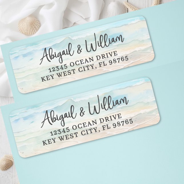 Étiquette Adresse de Retour de Mariage à l'Aquarelle de Plag (Beach Watercolor Wedding Return Address Label)