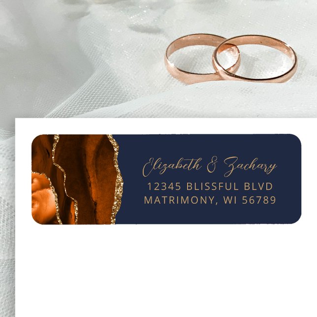 Étiquette Adresse de retour de mariage Agate Orange Brûlé Na (Créateur téléchargé)
