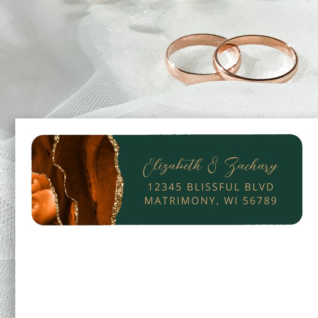 Étiquette Adresse de retour de mariage Agate Orange Brûlé Ve (Créateur téléchargé)