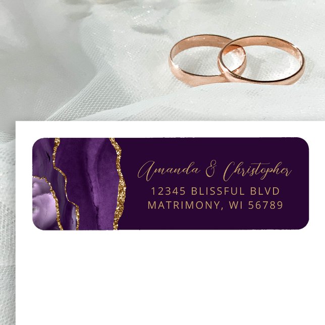 Étiquette Adresse de retour de mariage Agate Violet Prune (Créateur téléchargé)