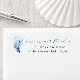 Étiquette Adresse de Retour de Mariage Aquarelle Bleu Huître