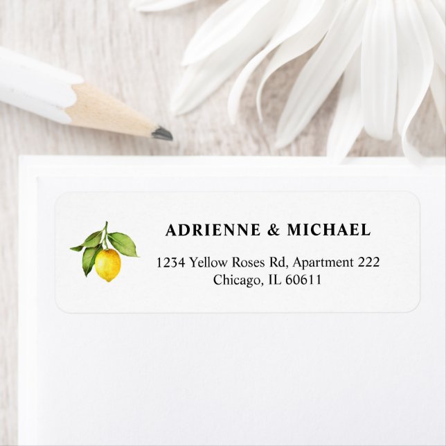 Étiquette Adresse de Retour de Mariage au Citron (En situation)