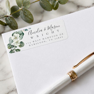 Étiquette Adresse de Retour de Mariage au Eucalyptus Floral