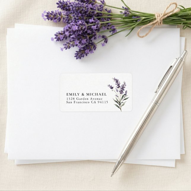 Étiquette Adresse de retour de mariage au lavande violet (Créateur téléchargé)