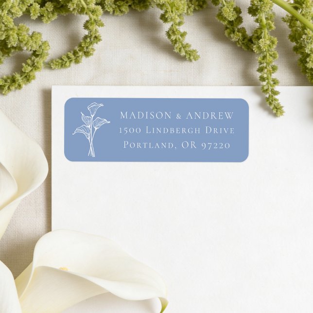 Étiquette Adresse de retour de mariage au lys calla bleu cla (Créateur téléchargé)