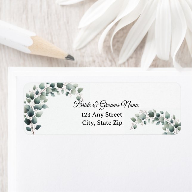 Étiquette Adresse de Retour de Mariage au Simple Eucalyptus (En situation)