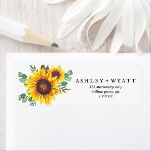 Étiquette Adresse de retour de mariage au tournesol jaune mo