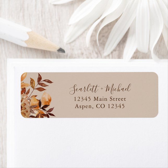 Étiquette Adresse de retour de mariage automnal rustique (Rustic Fall Floral Wedding Return Address Label by Painted Paperie
)