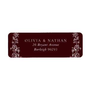 Étiquette Adresse de retour de mariage blanc vintage bordeau