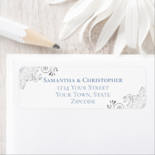 Étiquette Adresse de retour de mariage bleu sur fond blanc a