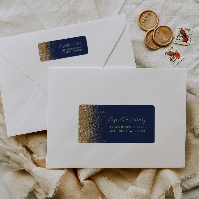 Étiquette Adresse de retour de mariage bordure pailletée ble (Créateur téléchargé)