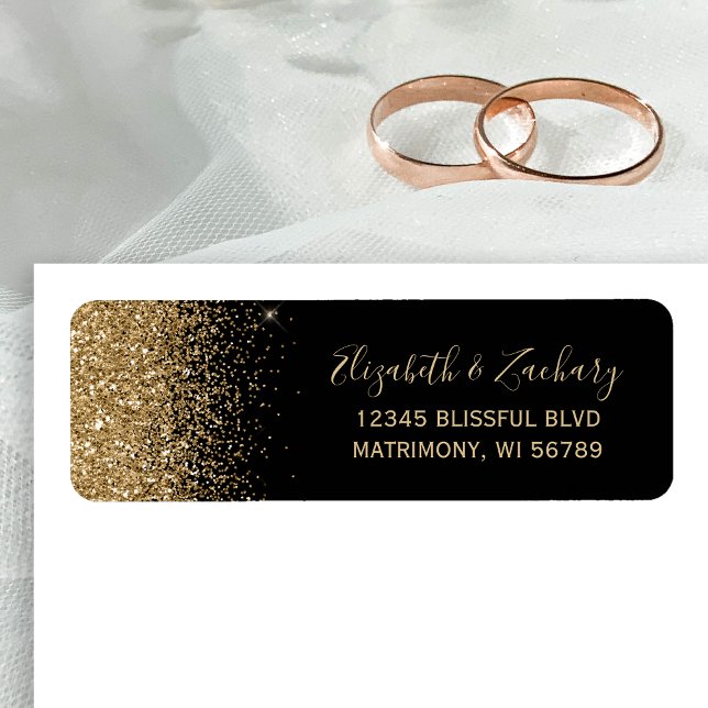 Étiquette Adresse de Retour de Mariage Bordure Pailletée Or  (Créateur téléchargé)