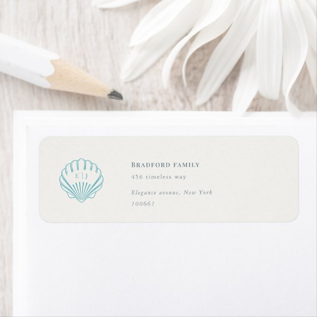 Étiquette Adresse de Retour de Mariage de Coquillages Côtier (En situation)
