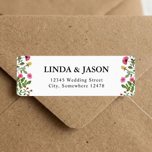 Étiquette Adresse de Retour de Mariage de Fleur Sauvage Colo (Elegant wildflower return address labels add colorful charm to your wedding mail.)
