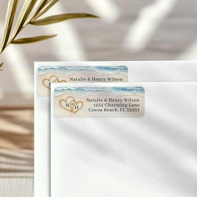 Étiquette Adresse de retour de mariage de plage avec le coeu (Beach Return Address Labe)