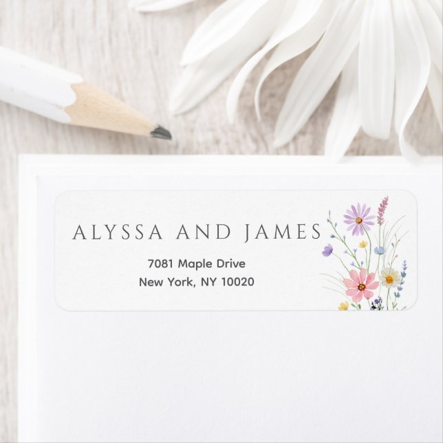 Étiquette Adresse de Retour de Mariage de Prairie de Fleur S (En situation)