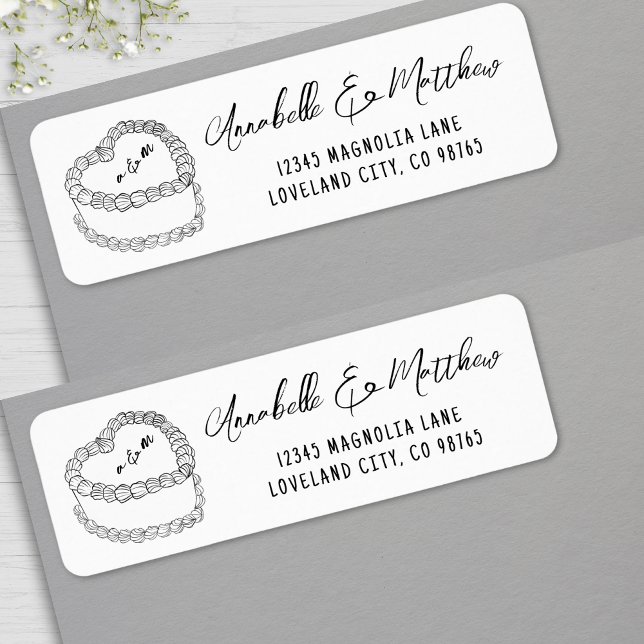 Étiquette Adresse de retour de mariage dessinée à la main de (Vintage Cake Hand Drawn Wedding Return Address label )