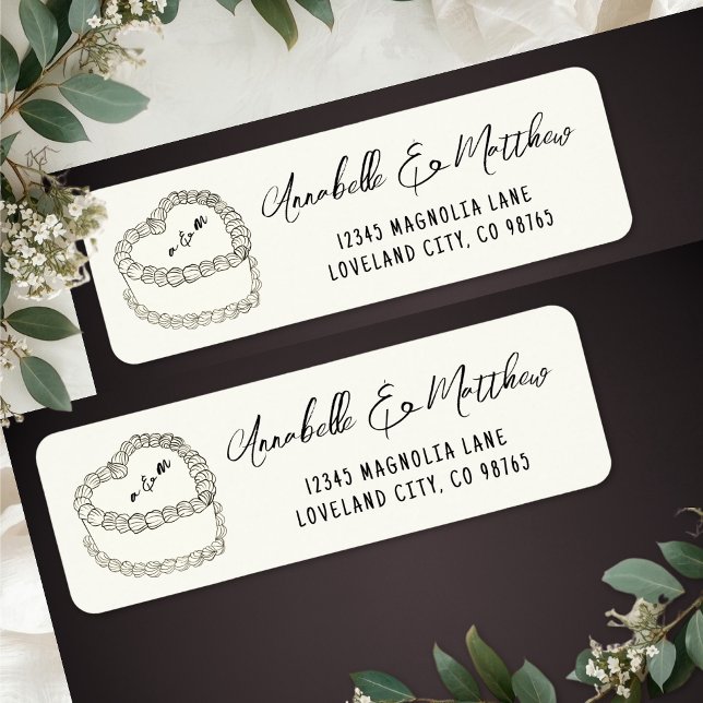 Étiquette Adresse de Retour de Mariage Dessinée à la Main su (Vintage Cake Hand Drawn Wedding Return Address Label)
