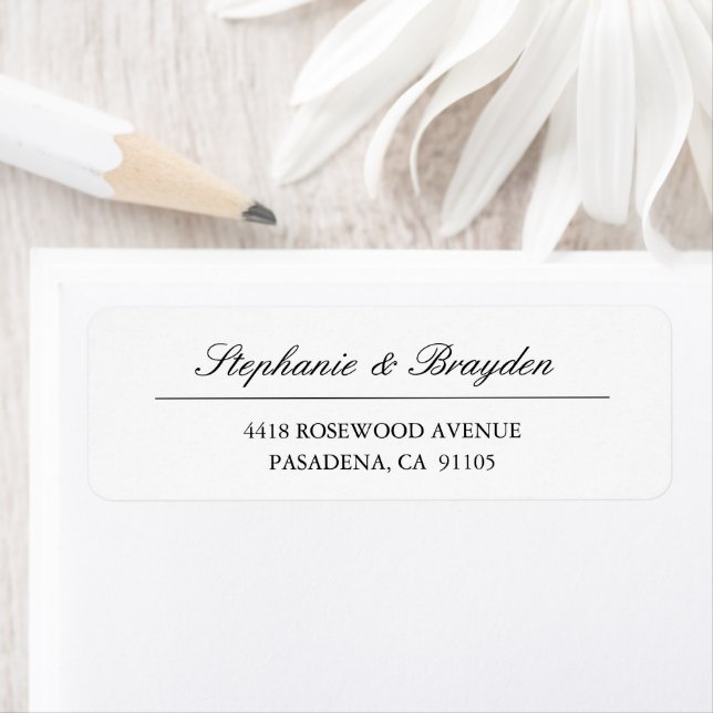 Étiquette Adresse de retour de mariage écriture simple éléga (En situation)