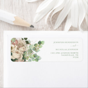 Étiquette Adresse de Retour de Mariage Élégante Fleurs Roses
