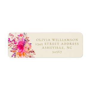 Étiquette Adresse de retour de mariage élégante florale rose