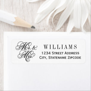 Étiquette Adresse de retour de mariage élégante M. et Mme