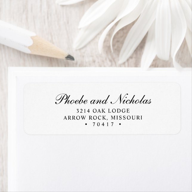 Étiquette Adresse de retour de mariage élégante noir et blan (En situation)